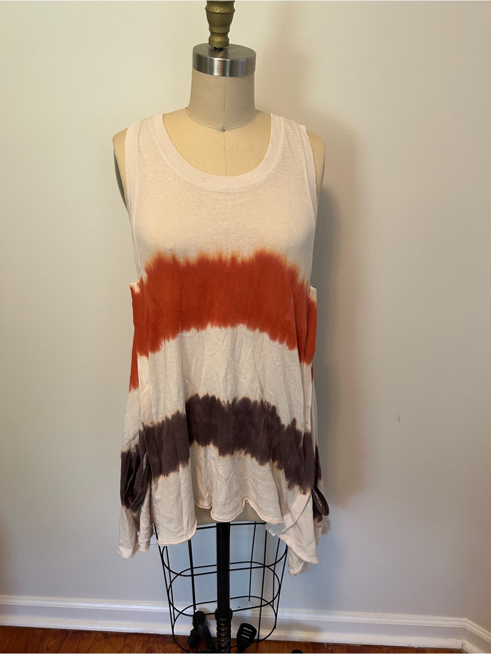 We The Free Tie-Dye Scoop Tank Top - Cream, Rust & Brown